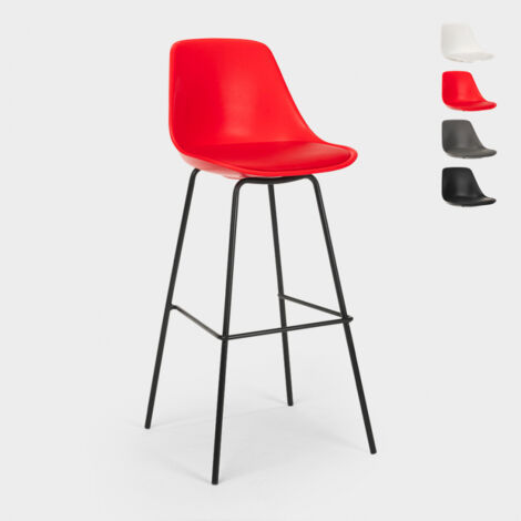 Taburete alto de metal para barra de cocina con cojín de diseño moderno Willis - Rojo