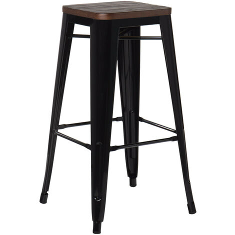SKLUM Taburete Alto LIX Madera Brillante Madera - Acero Negro Madera Oscura