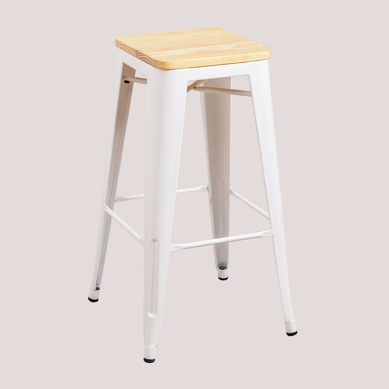 

SKLUM Taburete Alto en Acero (76 cm) LIX Mate Madera Madera Natural Comedor Cocina Bar Estilo Industrial - Beige Crema Madera Natural Mate