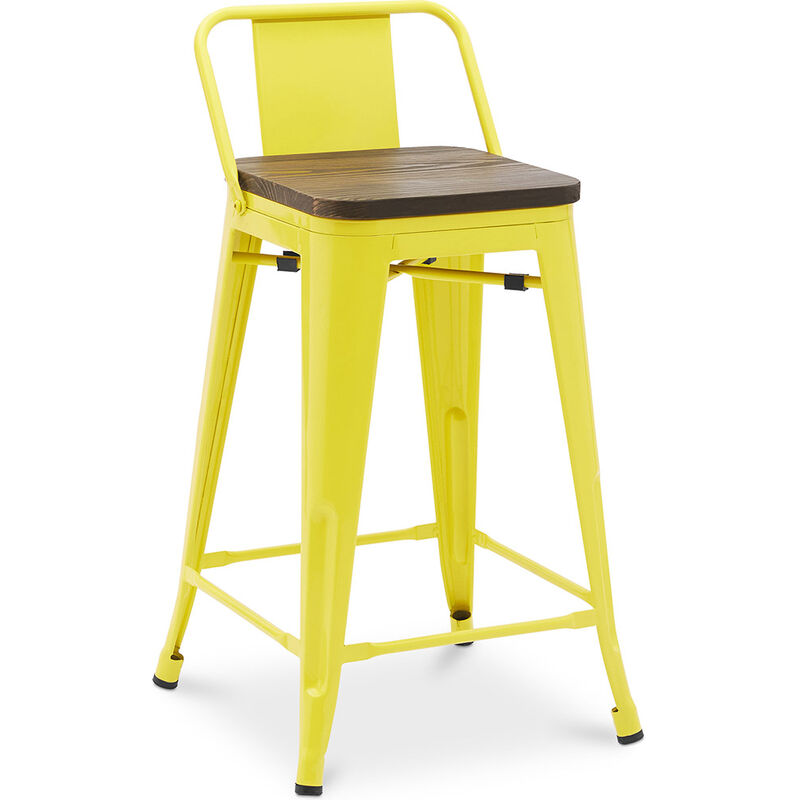 

Taburete Alto Stylix con Respaldo Bajo Diseño Industrial en Acero y Madera Oscura - 60cm - New Edition Amarillo Madera, Acero