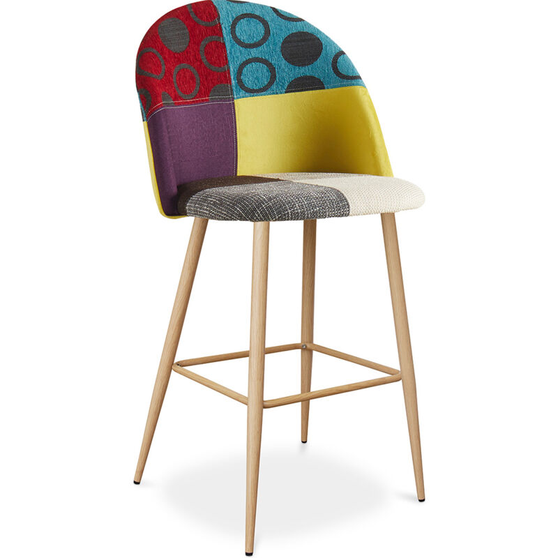 

Taburete Alto Vintage Tapizado Diseño Escandinavo - Patchwork Evelyne Ray Multicolores Metal con pintura de transferencia de madera, Madera, Tela