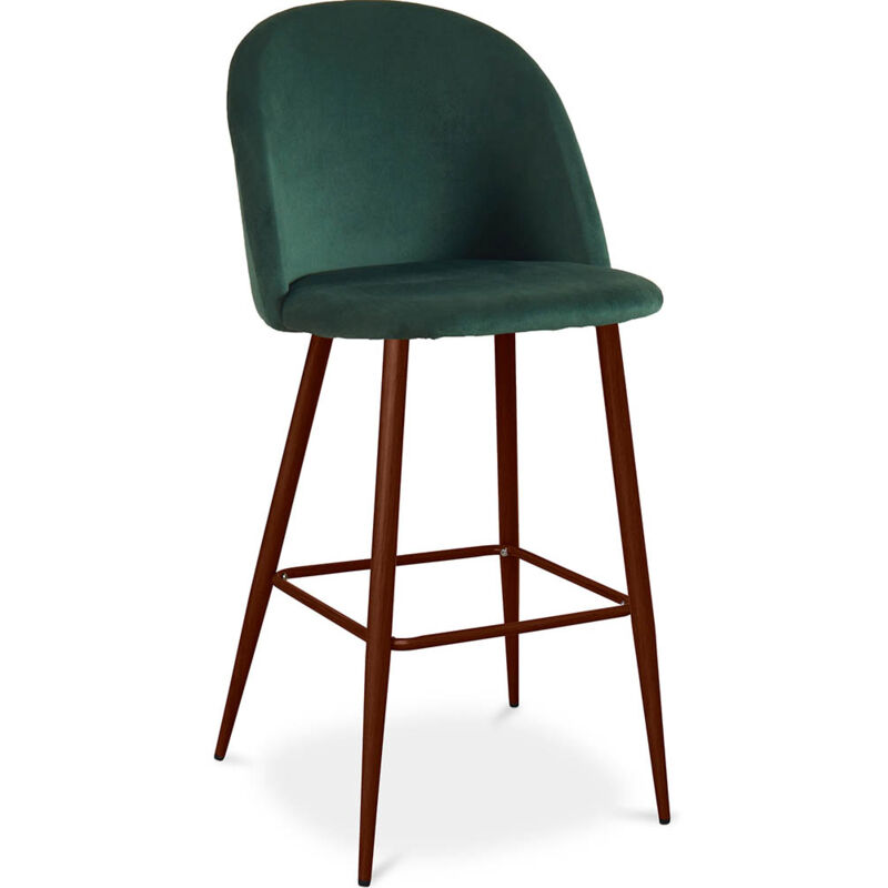

Taburete Alto Vintage Tapizado Terciopelo Diseño Escandinavo -Patas Oscuras - Evelyne Verde oscuro