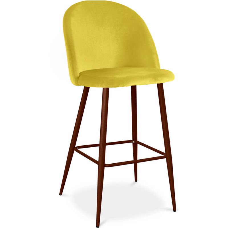

Taburete Alto Vintage Tapizado Terciopelo Diseño Escandinavo -Patas Oscuras - Evelyne Amarillo