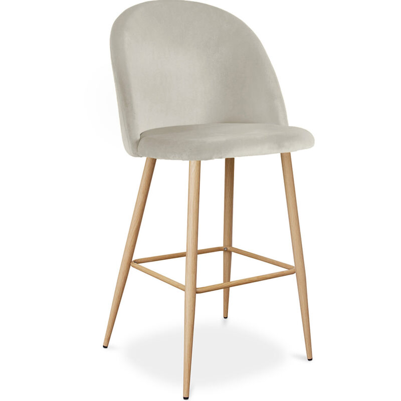 

Taburete Alto Vintage TapizadoTerciopelo Diseño Escandinavo - Evelyne Gris claro