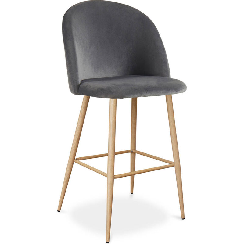 

Taburete Alto Vintage TapizadoTerciopelo Diseño Escandinavo - Evelyne Gris oscuro