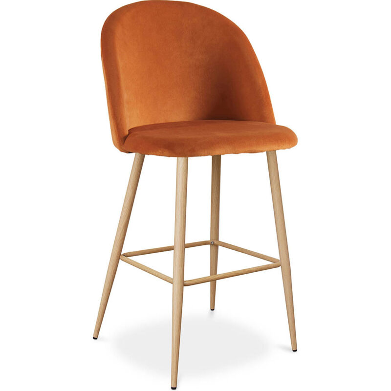 

Privatefloor - Taburete Alto Vintage TapizadoTerciopelo Diseño Escandinavo - Evelyne Naranja rojizo