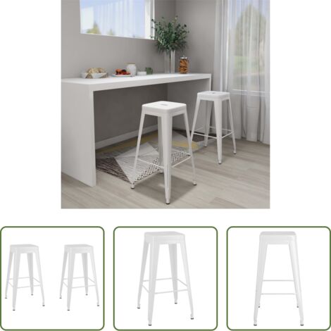 Taburete apilable -  Taburetes de bar apilables 2 unidades de metal blanco