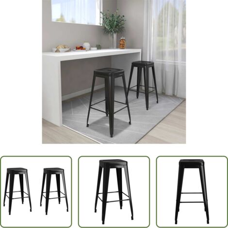 Taburete apilable -  Taburetes de bar apilables 2 unidades de metal negro