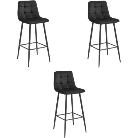 Taburete ARCETO - terciopelo negro / patas negras x 3