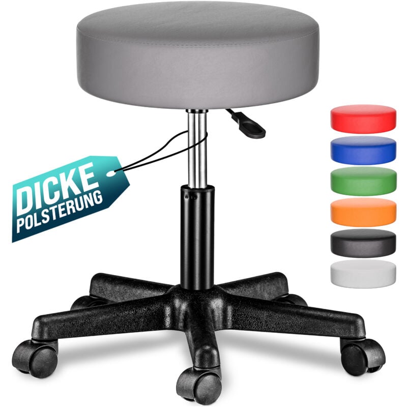 

Casaria - Taburete giratorio silla de trabajo 48x48cm Altura regulable 46-60 cm cuero artificial asiento acolchado Gris - Gris