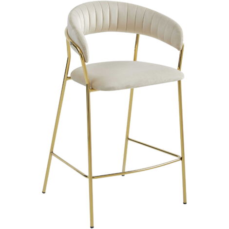 Taburete BADIA - terciopelo beige / patas doradas x 1
