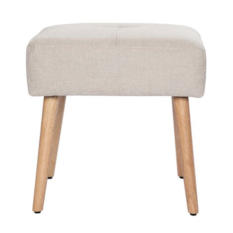 MILIBOO Taburete bajo de tela efecto aterciopelado texturizado beige y madera clara maciza 46 cm GUESTA