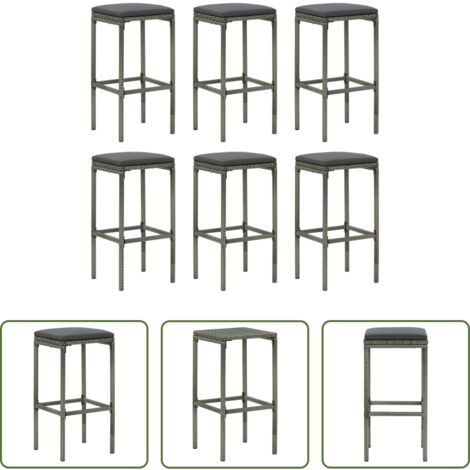 Taburete bar -  Taburetes de cocina con cojines 6 unidades ratán sintético gris