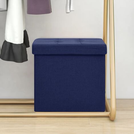 Taburete con almacenaje plegable lino sintético azul vidaXL