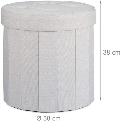 Taburete con almacenaje redondo plegable otomana plegable tapizado reposapiés crema 130002759