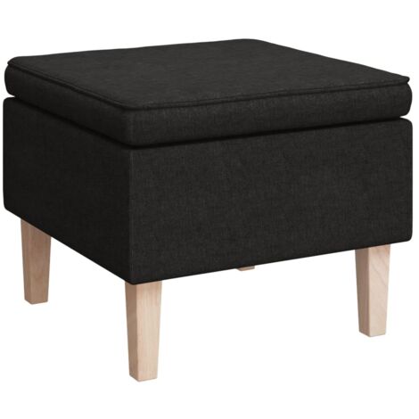 Taburete con asiento reposapiés con patas de madera y tela negra DEC026312