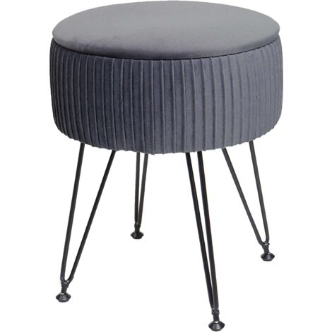 Taburete con compartimento de almacenamiento Ø 33 cm aspecto terciopelo gris claro estructura negra TABO04013