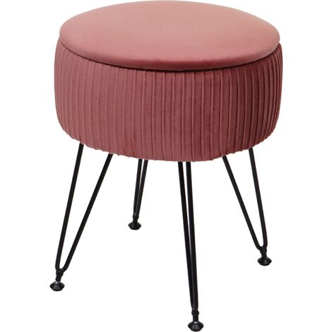 Taburete con compartimento de almacenamiento Ø 33 cm aspecto terciopelo rosa estructura negra TABO04016