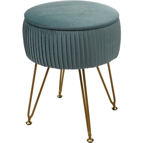 Taburete con compartimento de almacenamiento Ø 33 cm verde claro aspecto terciopelo estructura dorada TABO04014