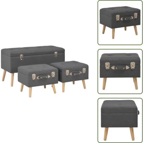Taburete con compartimento - vidaXL Taburetes de almacenamiento 3 piezas gris oscuro de tela - Taburete de madera