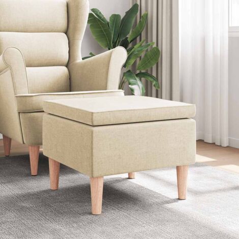 Taburete con patas de madera tapizado tejido crema