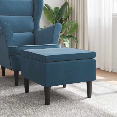 Taburete con patas de madera terciopelo azul