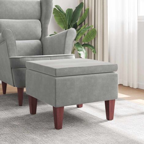 Taburete con patas de madera terciopelo gris claro