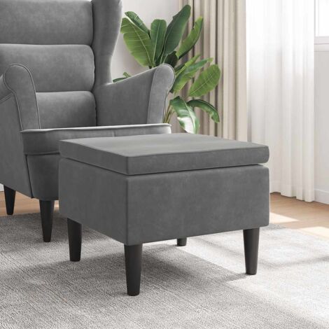 Taburete con patas de madera terciopelo gris oscuro