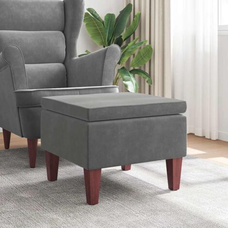Taburete con patas de madera terciopelo gris oscuro