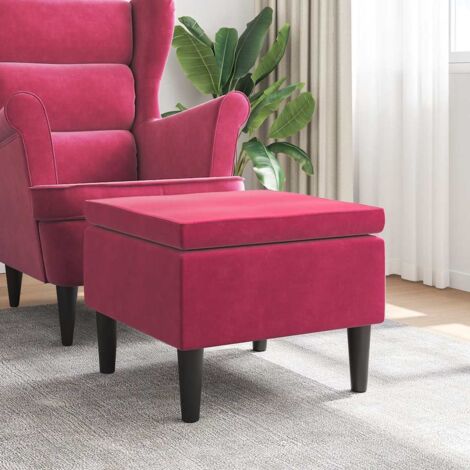 Taburete con patas de madera terciopelo rojo tinto