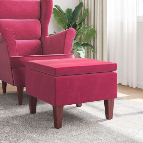 Taburete con patas de madera terciopelo rojo tinto