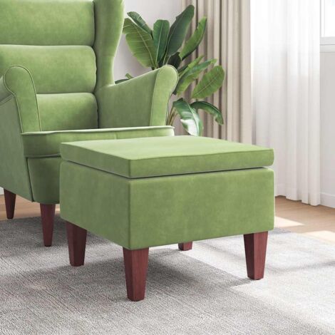 Taburete con patas de madera terciopelo verde claro