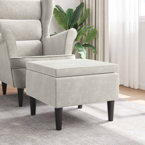Taburete con patas de madera y terciopelo color crema