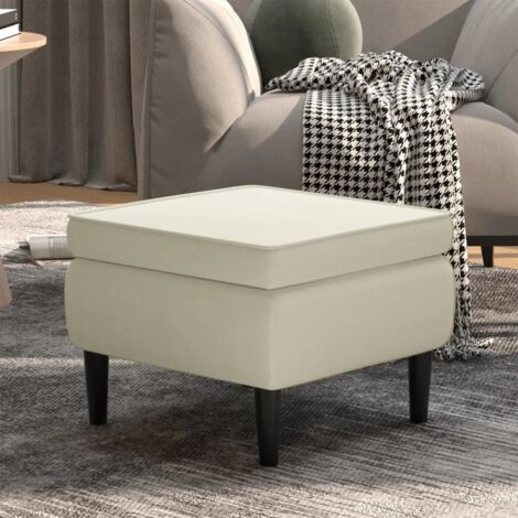 Taburete con patas de madera y terciopelo color crema vidaXL