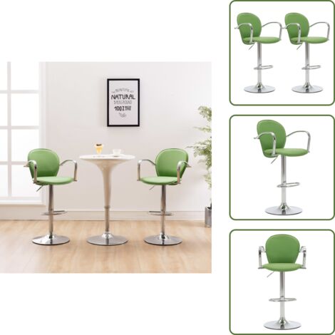 Taburete con reposapiés - vidaXL Taburetes cocina con reposabrazos 2 uds cuero sintético verde - Taburete de barra
