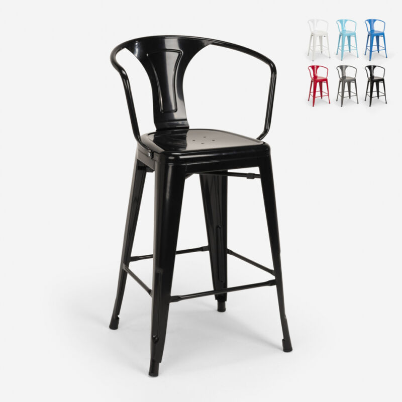 

Taburete diseño industrial para bar y cocina, con respaldo de metal estilo Tolix Steel Back | Negro