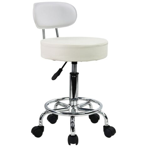Taburete con respaldo Sillón giratorio Taburete giratorio de altura ajustable - Blanco - KKTONER