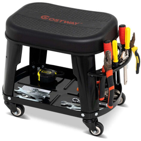 Taburete con ruedas 44 x 27 x 35 cm con ingenioso espacio de almacenamiento diseño ergonómico moderno metal negro 200014154