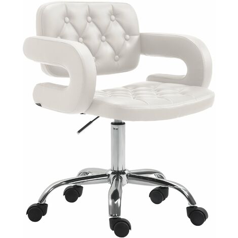 Taburete con Ruedas Dublin en Cuero PU Blanco