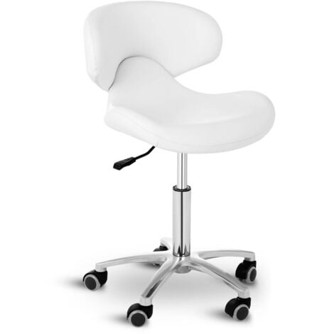 Taburete con ruedas y respaldo para estética - 440- 570 mm - 150 kg - Blanco