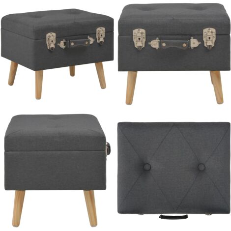 Taburete de almacenamiento 40 cm gris oscuro de tela - Reposapiés con compartimento - Taburete de tela