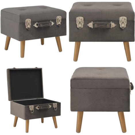 Taburete de almacenamiento de terciopelo gris 40 cm - Reposapiés - Terciopelo