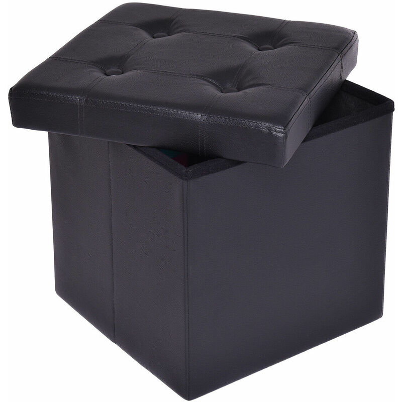 

Taburete de Almacenamiento Plegable Asiento de Almacenaje Cubo Otomano Reposapiés de Sofá Negro