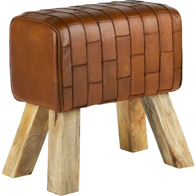 

Taburete de asiento funda cuero marrón tapizado silla patas de madera 48x48x30cm