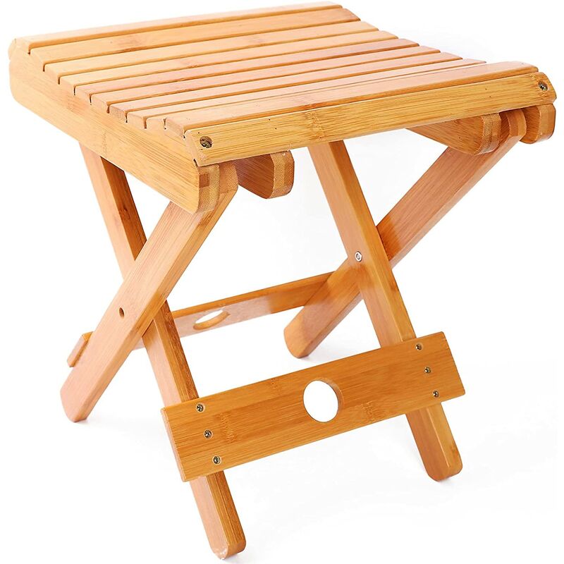 

Taburete de bambú plegable Taburete de ducha de afeitar Reposapiés de baño Silla de banco portátil pequeña Asiento al aire libre para el hogar Spa