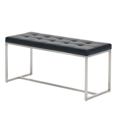 Taburete de banco asiento acolchado en estructura de acero inoxidable sintético negro 100x40 cm 100000802