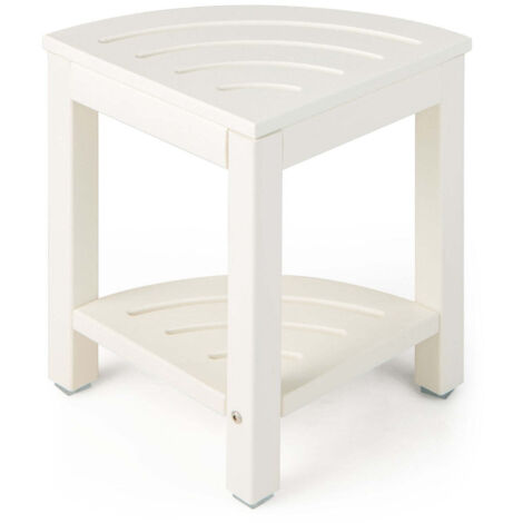 Taburete de baño esquinero 32,5 x 32,5 x 43,5 cm con estante de almacenamiento diseño moderno HDPE blanco 200014184