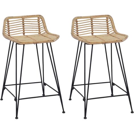 Taburete de bar 2 pcs Natural 44 x 45 x 76 cm Ratán y acero