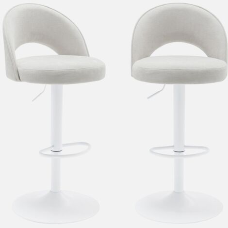 Taburete de bar ajustable de metal y tela con base blanca, set de 2