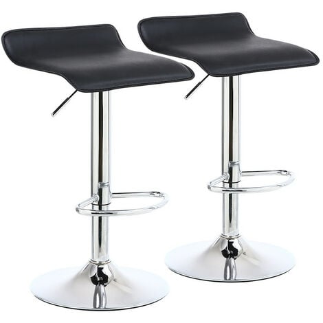 Taburete de bar ajustable en altura giratoria adecuado para barra de bar de spa - Cuadrado de cuero negro x2 -KKTONER